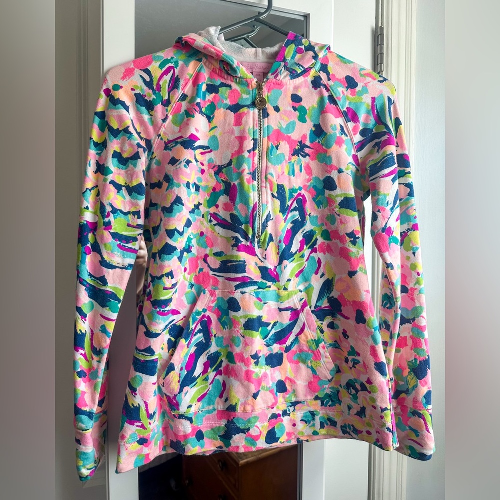 Lilly Pulitzer Pink Multi Half-Zip Hoodie Size XXS Perfect For Summer Layering